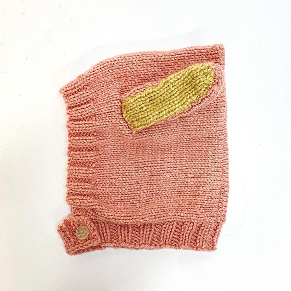 NWT Hand Knit Infant Bunny Beanie Hat with Button Closure Size 6-12 Mos. - Picture 2 of 9